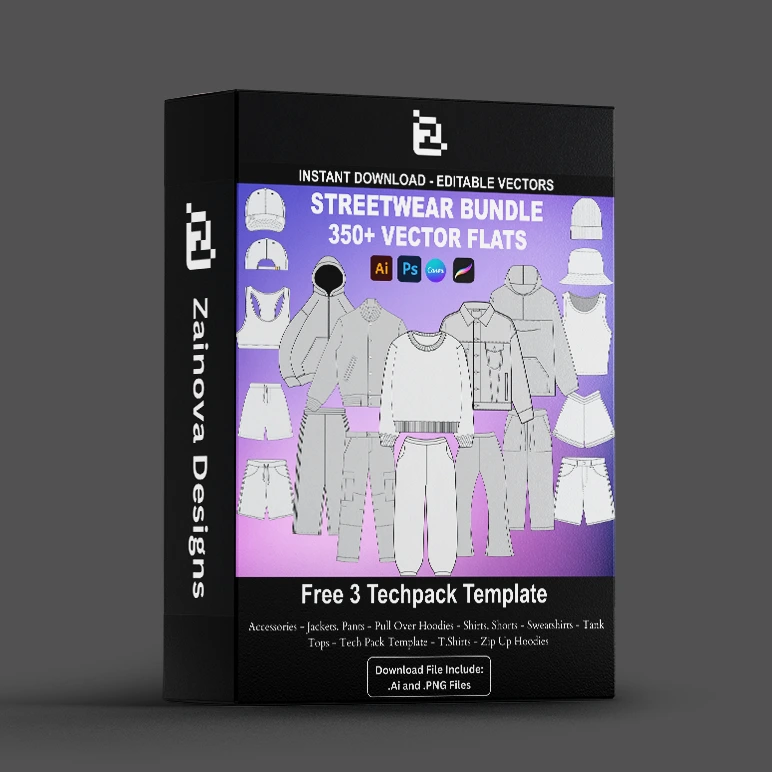 350+ Streetwear Mockup apparel tech pack